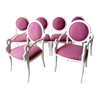 1980s Postmodern Casa Bique Swan Dining Chairs | Set of 6 in Ivory & Raspberry Pink For Sale