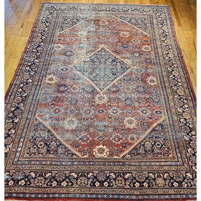 Antique Persian Mahal Sultanabad Rug, Hand-Knotted Wool, Geometric Pattern, Brick-Red & Navy, 10x15 For Sale In Chicago - Image 6 of 18
