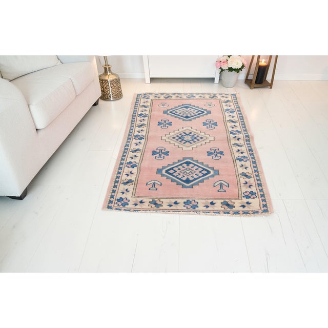 Textile 1960s Muted Terracotta & Navy Blue Medallion Rug, Hand-Knotted Wool Carpet For Sale - Image 7 of 10