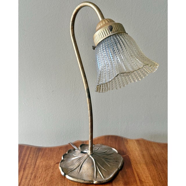 Mid 20th Century Gooseneck Lily Pad Lamp With Glass Shade For Sale - Image 6 of 10