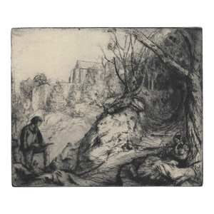 1910s Allen Lewis Landscape With Figures Etching