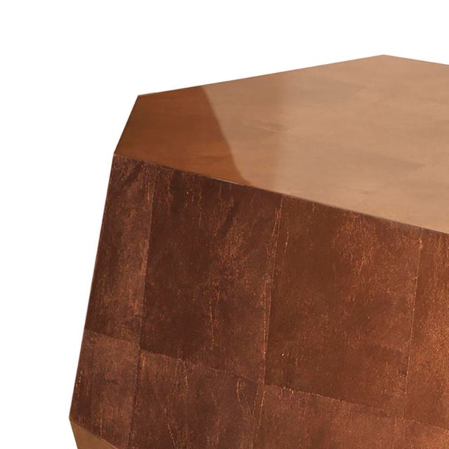 Three Rocks High Side Table in Aged Copper Leaf from Insidherland, in New conditions. Designed from 2000 Labeled by Maker