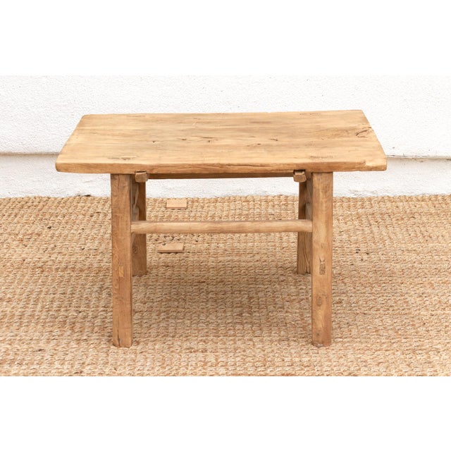 Tan Antique Rustic Stretcher Base End Table For Sale - Image 8 of 10