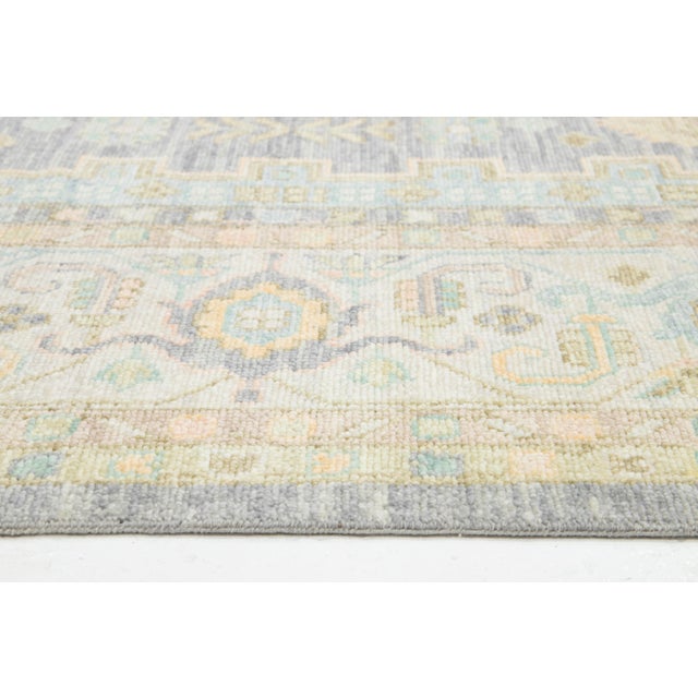 Modern Handmade Oushak Style Wool Rug in Peach and Blue With Medallion Design For Sale - Image 9 of 9