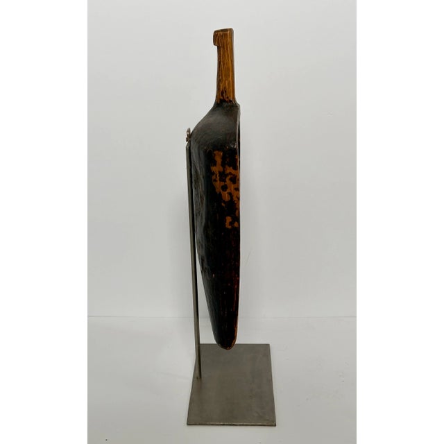 Metal Rustic Wooden Grain Shovel Mounted on Custom Iron Stand, China 19th Century For Sale - Image 7 of 10