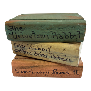 Vintage Hand-Painted Wooden Bunny Book Stack Decor