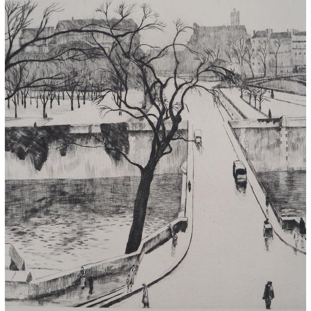 Eugène Corneau, Paris, The Little Bridge, Original Signed Etching, 1946 For Sale - Image 6 of 6