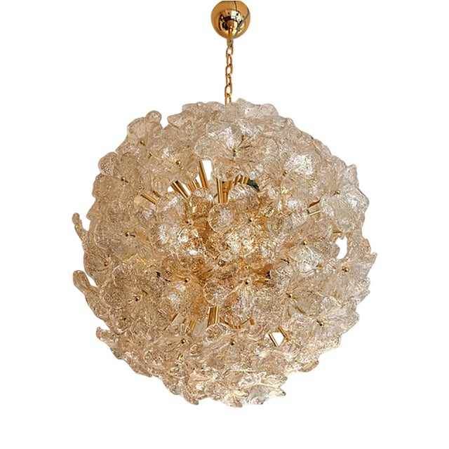 Transparent and Gold Lotus Murano Style Glass Sputnik Chandelier by Simoeng For Sale