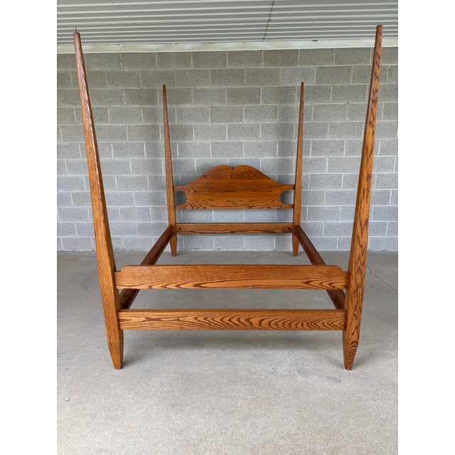 American Tom Seeley Solid Oak Shaker Style Tester Poster Queen Bed Frame For Sale - Image 3 of 7