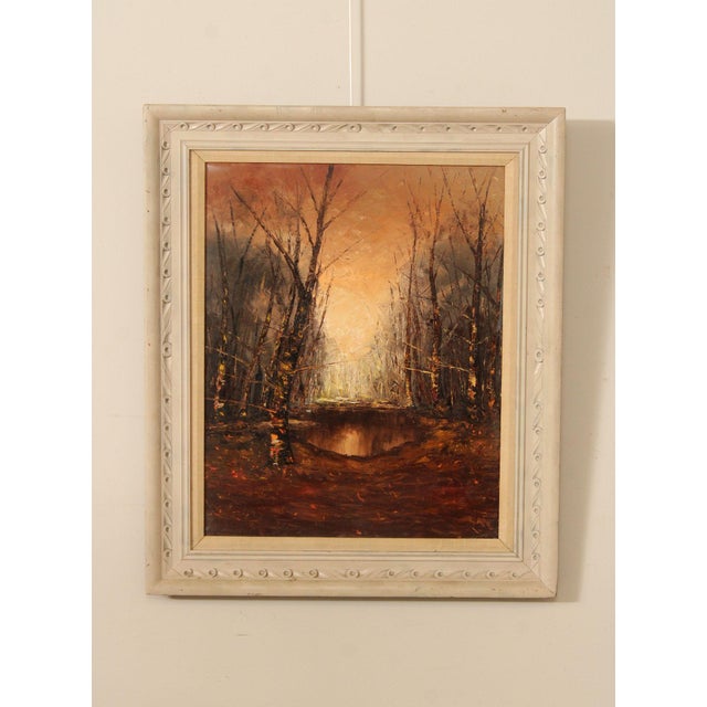 Quality Custom Framed Original Impasto on Canvas of Woodland Sunset, Signed Lower Left