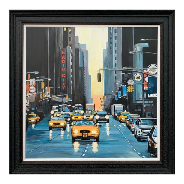 Radio City New York Nyc Sunset - Unique Original Art by Contemporary British Urban Landscape Artist, For Sale