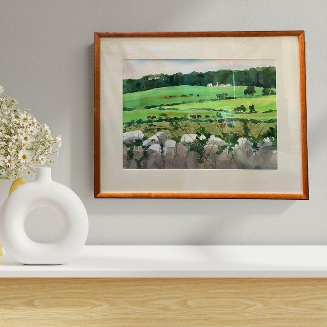 Mid-Century Modern Original Landscape Watercolor Painting, Signed For Sale - Image 3 of 16