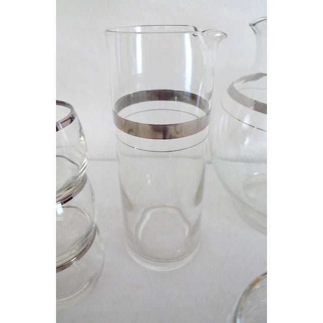 Mid-Century Modern Mid-20th Century Modern Silver Banded Glass Barware, Dorothy Thorpe Company - Set of 8 Pieces For Sale - Image 3 of 8