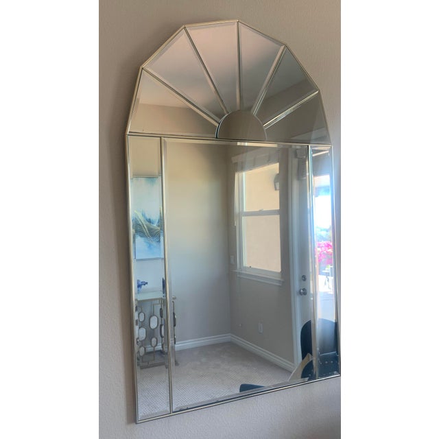 1980s Vintage 1980s Arched Wall Mirror With Beveled Glass Panes and Sunburst Top Design For Sale - Image 5 of 7
