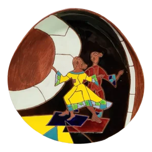 Mid-Century Keramos Israeli Hand Painted Enameled Dancers Ceramic Dish