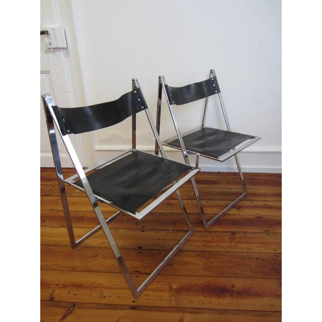 Black Vintage Folding Chairs in Chrome-Plating with Leather from Lübke, 1970s, Set of 2 For Sale - Image 8 of 8