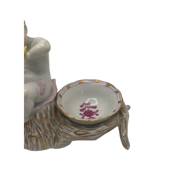 Ceramic 1980s Figurative Herend Porcelain Chinese Bouquet Raspberry Cherub Double Salt Dip For Sale - Image 7 of 9