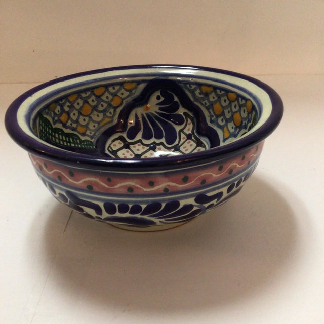 1990s Vintage Hand Painted Mexican Majolica Talavera Salsa or Dip Bowls- a Pair For Sale - Image 5 of 13