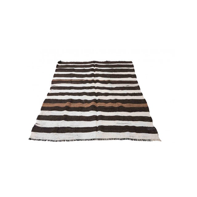 Mid-Century Modern Black White Hemp Kilim Rug - 6`3" X 8`6" For Sale - Image 3 of 6
