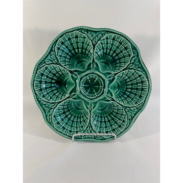 1930s Vintage French Sarreguemines Green Oyster Plate For Sale - Image 11 of 11