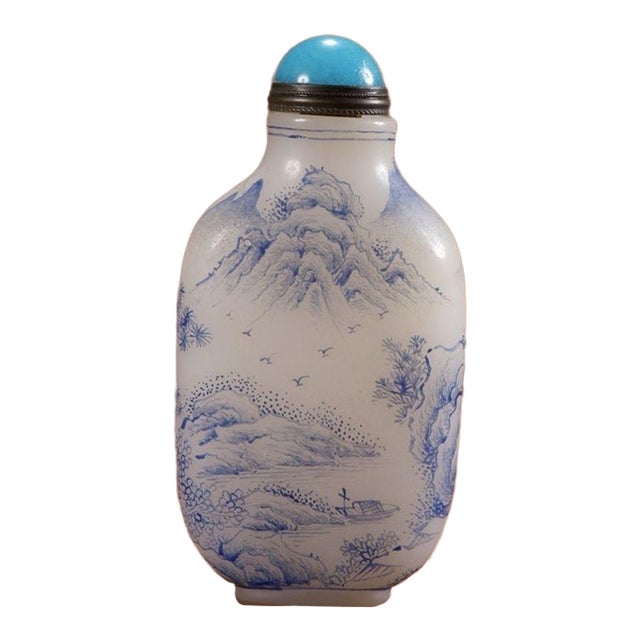 Late 19th Century Glass Snuff Bottle With Enamel Landscape Scene, 119g For Sale