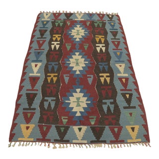 1970s Southwestern Style Geometric Design Handmade Oushak Kilim Rug For Sale