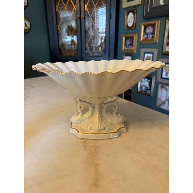 Ceramic Vintage Lenox Aquarius Dolphin Pedestal Centerpiece Bowl With 24k Gold Trim For Sale - Image 7 of 11