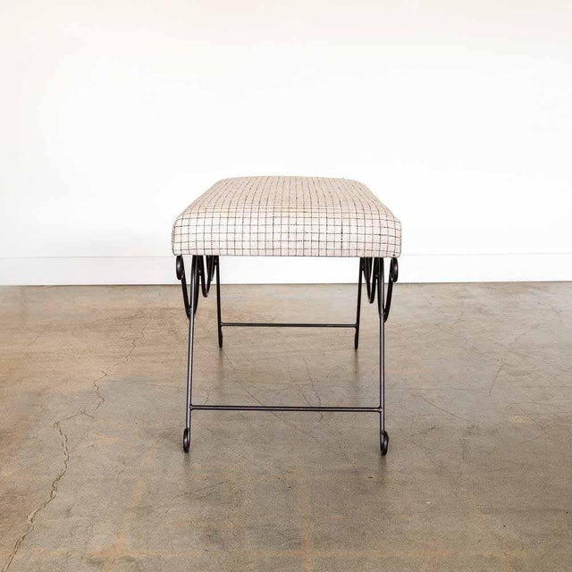 Not Yet Made - Made To Order Panoplie Iron Double Loop Bench, Linen Check For Sale - Image 5 of 7