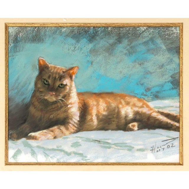 Contemporary School, Portrait of an Orange Cat, Chalk Pastel on Paper, 2002, illegibly signed lower right, giltwood frame....