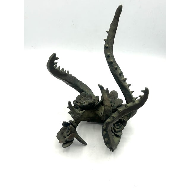 Green Vintage Bronze Sculpture of Blooming Succulent For Sale - Image 8 of 18
