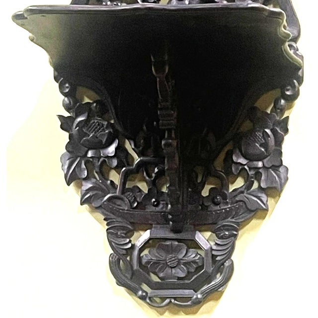 Asian Style Beautiful Pair Chinese Rosewood Carved Wall Shelves For Sale - Image 4 of 4