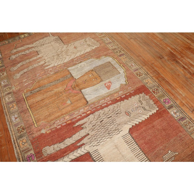Folk Art Vintage Zabihi Collection Pictorial Animal Motif Turkish Rug - 5'2" x 9' For Sale - Image 3 of 12