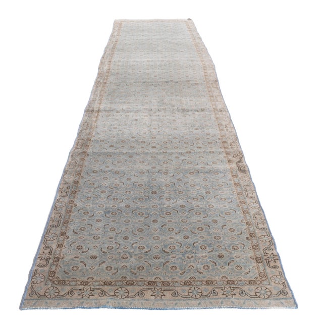 Antique 1910 Blue Hand Knotted Runner - 3'3 X 15'4 For Sale - Image 9 of 12