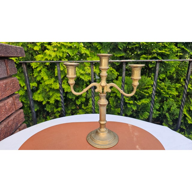 Metal Art Deco Brass Three-Arm Candlestick, 1950s For Sale - Image 7 of 7