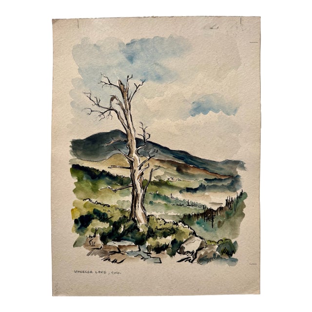 Henry Emil Salloch Original Watercolor on Paper Wheeler Lake, Colorado. 1956. For Sale