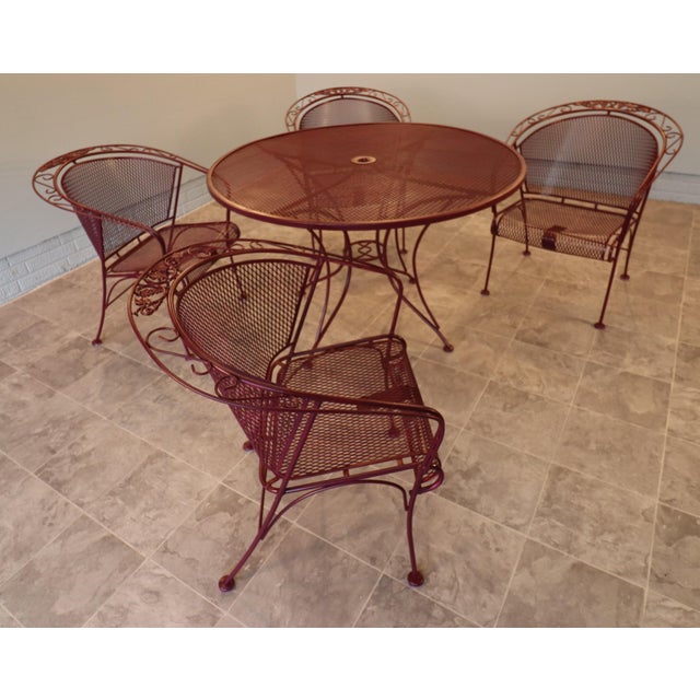 Mid-Century Russell Woodard Grapevine Wrought Iron Patio Dining Set, 5 Pieces, C. 1950s For Sale - Image 11 of 17