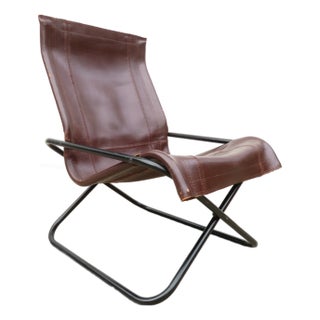 VTG Mid Century Leather Sling Lounge Chair by Takeshi Nii ~ Ny Chair X Folding For Sale