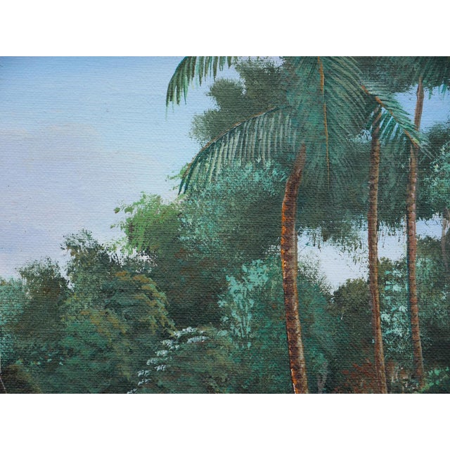 Realism Jean-Felix Defournoy Modern Realist Green and Blue-Toned Rural Village Market Landscape Painting, Late 20th Century For Sale - Image 3 of 12