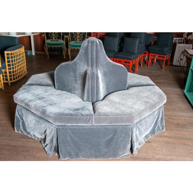 Wood Dark Grey Velvet Bourne, Round Sofa For Sale - Image 7 of 12