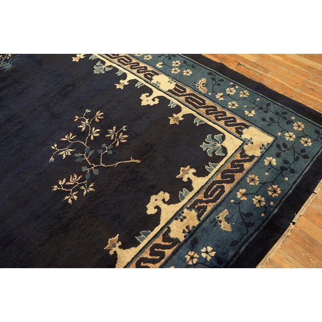 1920s Black Background Color With Floral Design Antique Chinese Peking Rug For Sale - Image 12 of 12