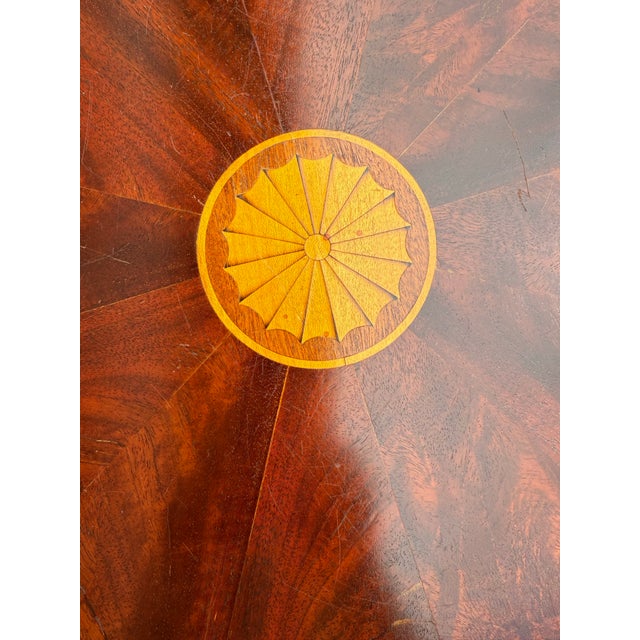 Traditional Flame Mahogany Pedestal Table With Inlaid Sunburst Top & Ball and Claw Feet For Sale - Image 11 of 12