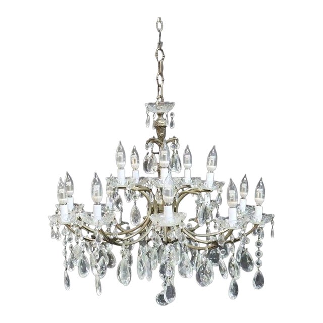 Crystal & Gilt Bronze 15-Light Chandelier C1940 For Sale