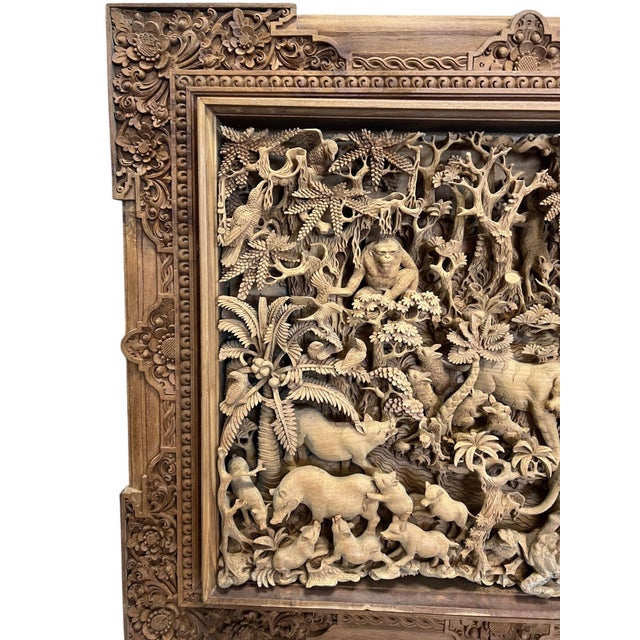 Late 20th Century Monumental Indonesian Architectural Carved Teak Relief Wall Panel For Sale - Image 5 of 16