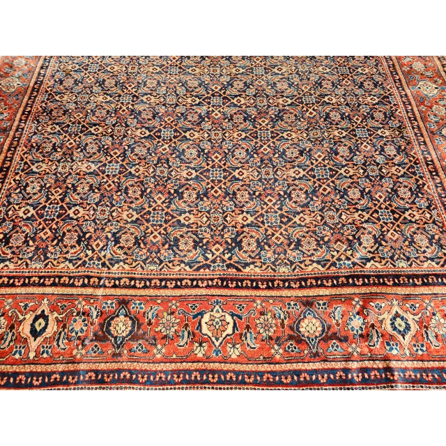 Textile Vintage Persian Mahal Sultanabad Rug, Hand-Knotted Wool, Geometric Pattern, Navy & Red, 10x13 For Sale - Image 7 of 10