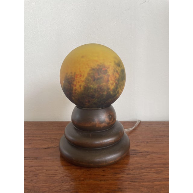 Wood Art Deco Yellow Round Glass Table Lamp from Art Dfrance, 1930 For Sale - Image 7 of 7