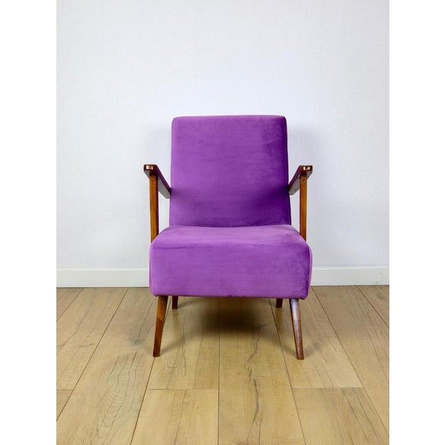 Wood Vintage Loft Armchair in Purple Velvet, 1970 For Sale - Image 7 of 12
