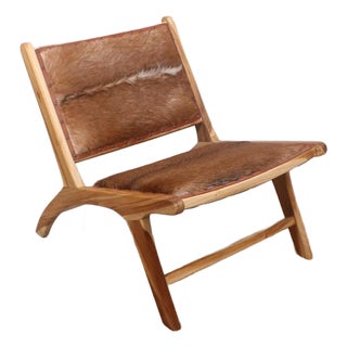 Lara Natural Teak and Genuine Leather Chair For Sale