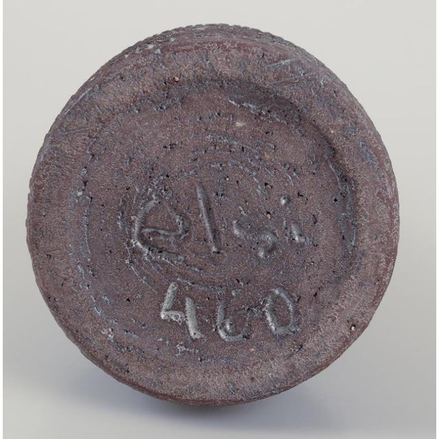 Ceramic Vase Unglazed with Geometric Pattern and Blue Tones Glaze by Carl-Harry Stålhane, 1960s For Sale - Image 6 of 7