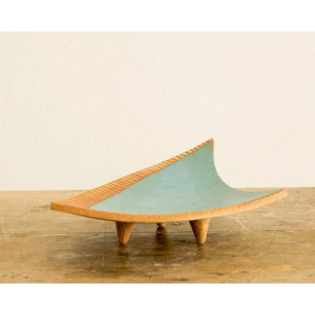 Teal 1950s Terra Cotta + Turquoise Glazed Footed Tray For Sale - Image 8 of 8