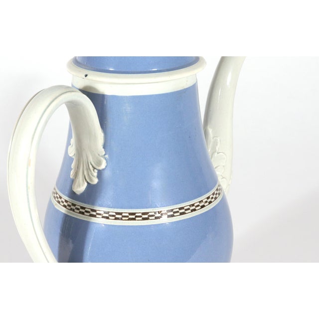 English Pearlware Blue Slip Coffee Pot & Cover, Staffordshire or Yorkshire Circa 1790 This handsome English pearlware...
